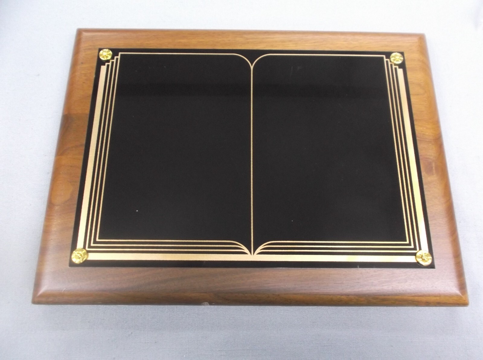 9 x 12 plaque solid walnut landscape book black brass plate trophy parts