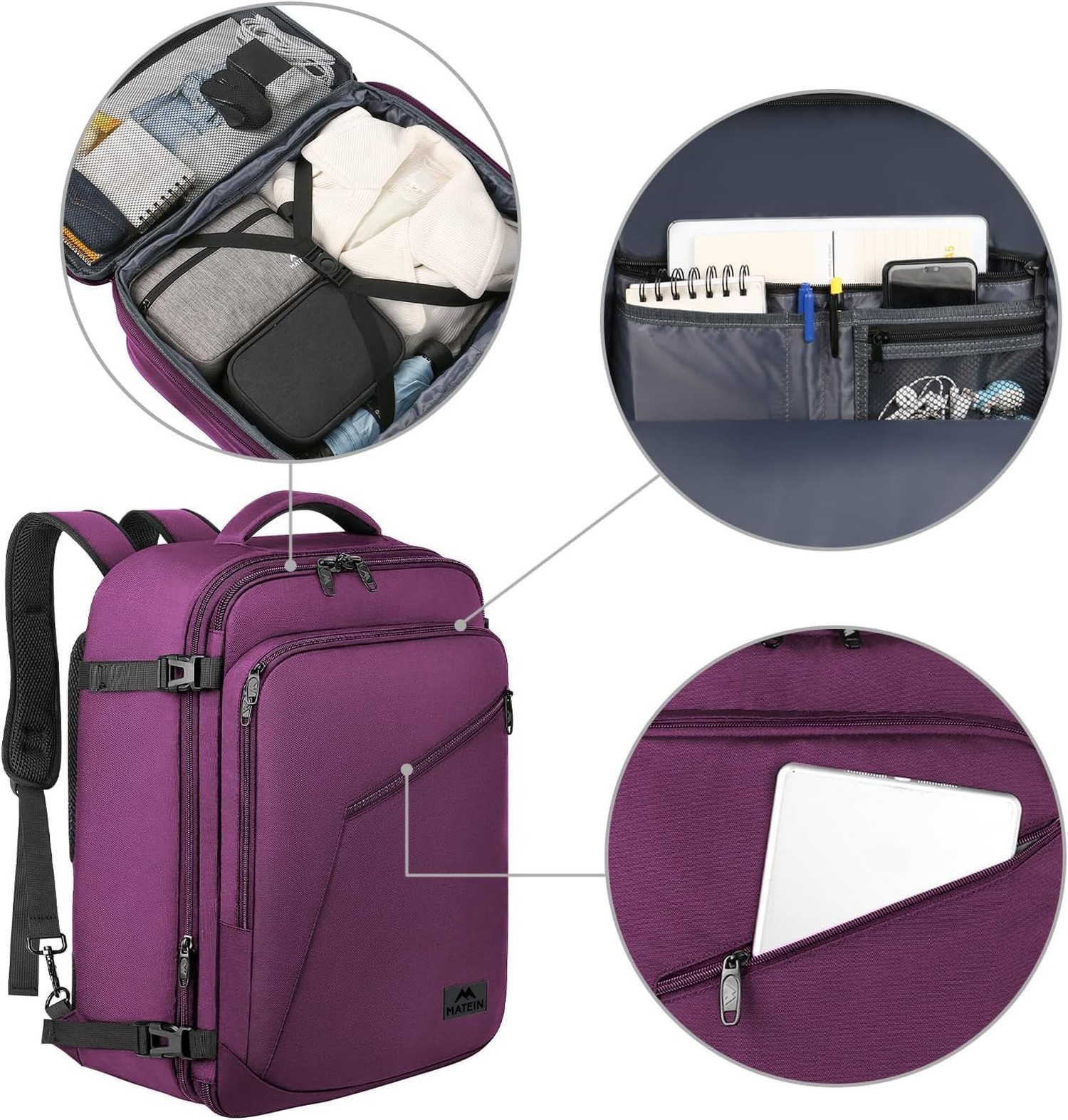 MATEIN Large Purple Travel Backpack, Water Resistant Airplane Backpack for Wo…
