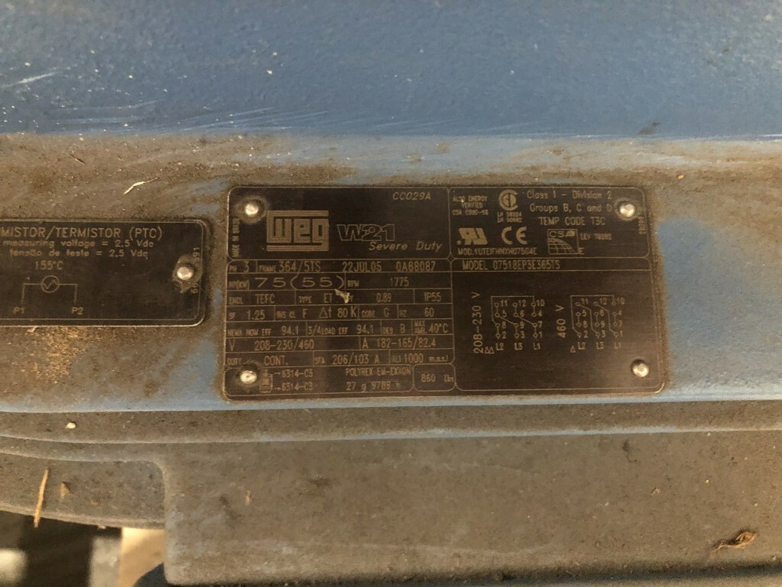 WEG 07518EP3E365TS 75 HP 1775 RPM Motor