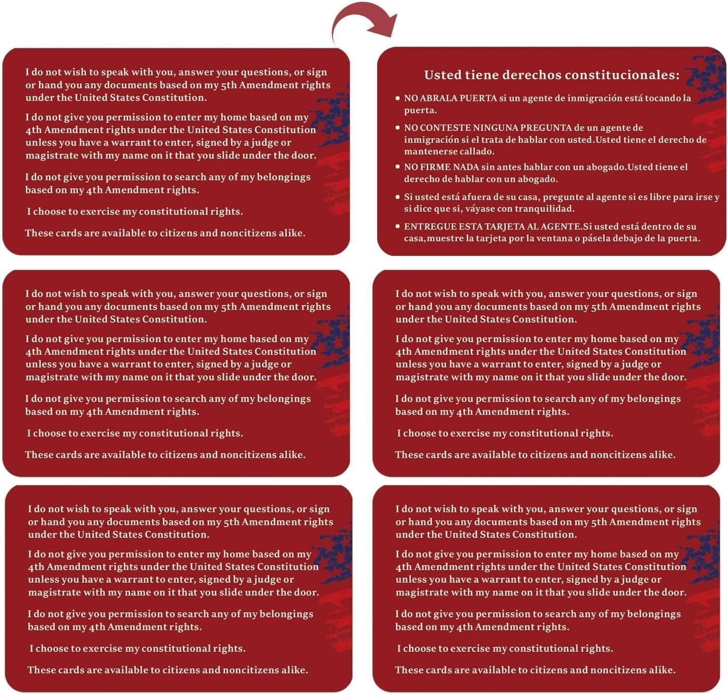 20-Pack Immigration Rights Red Cards – Bilingual Legal Reminder Cards