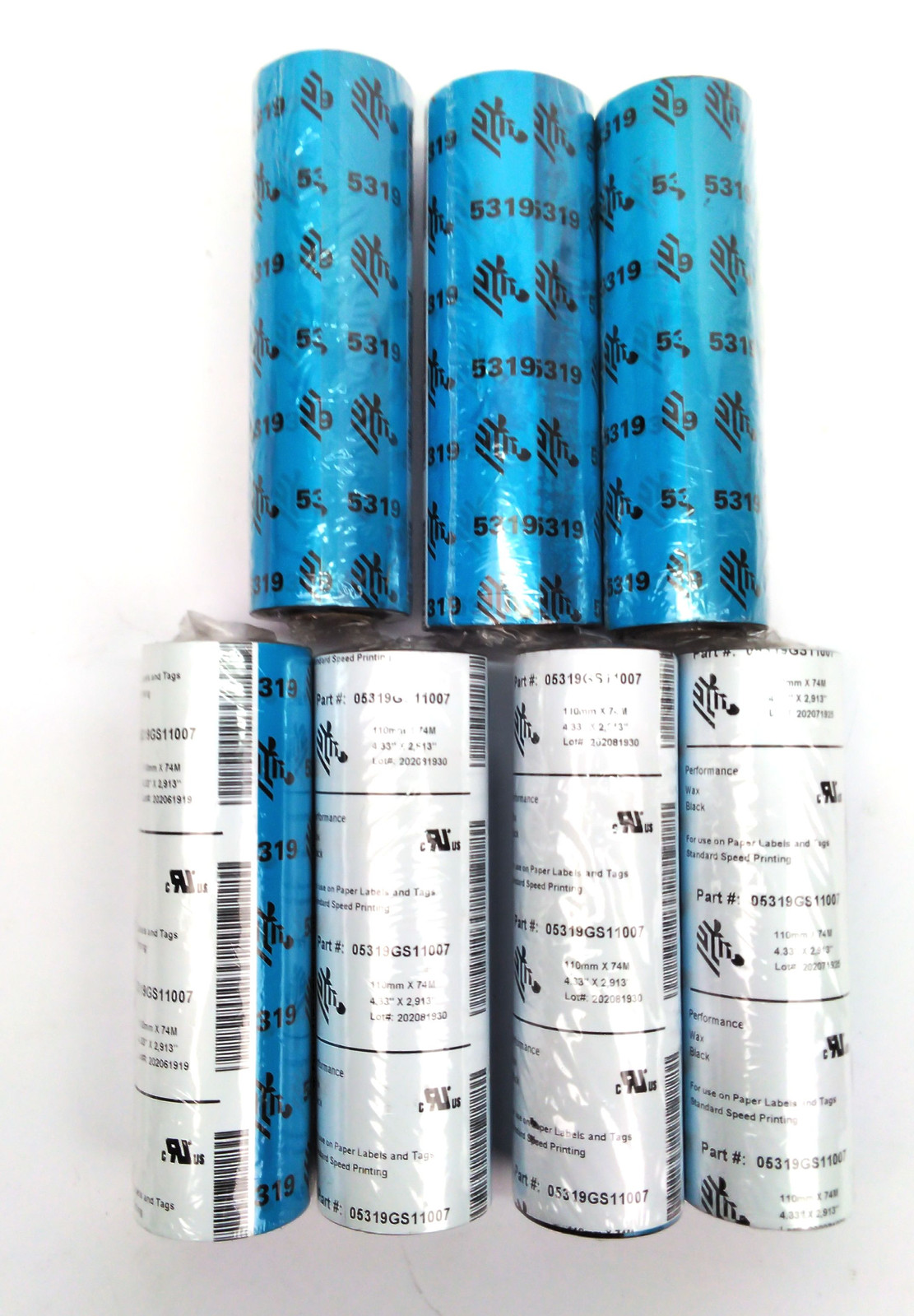 Zebra 4.3″ X 2913′ Performance 5319 Wax Ribbon Black 05319GS11007 – 7 Rolls