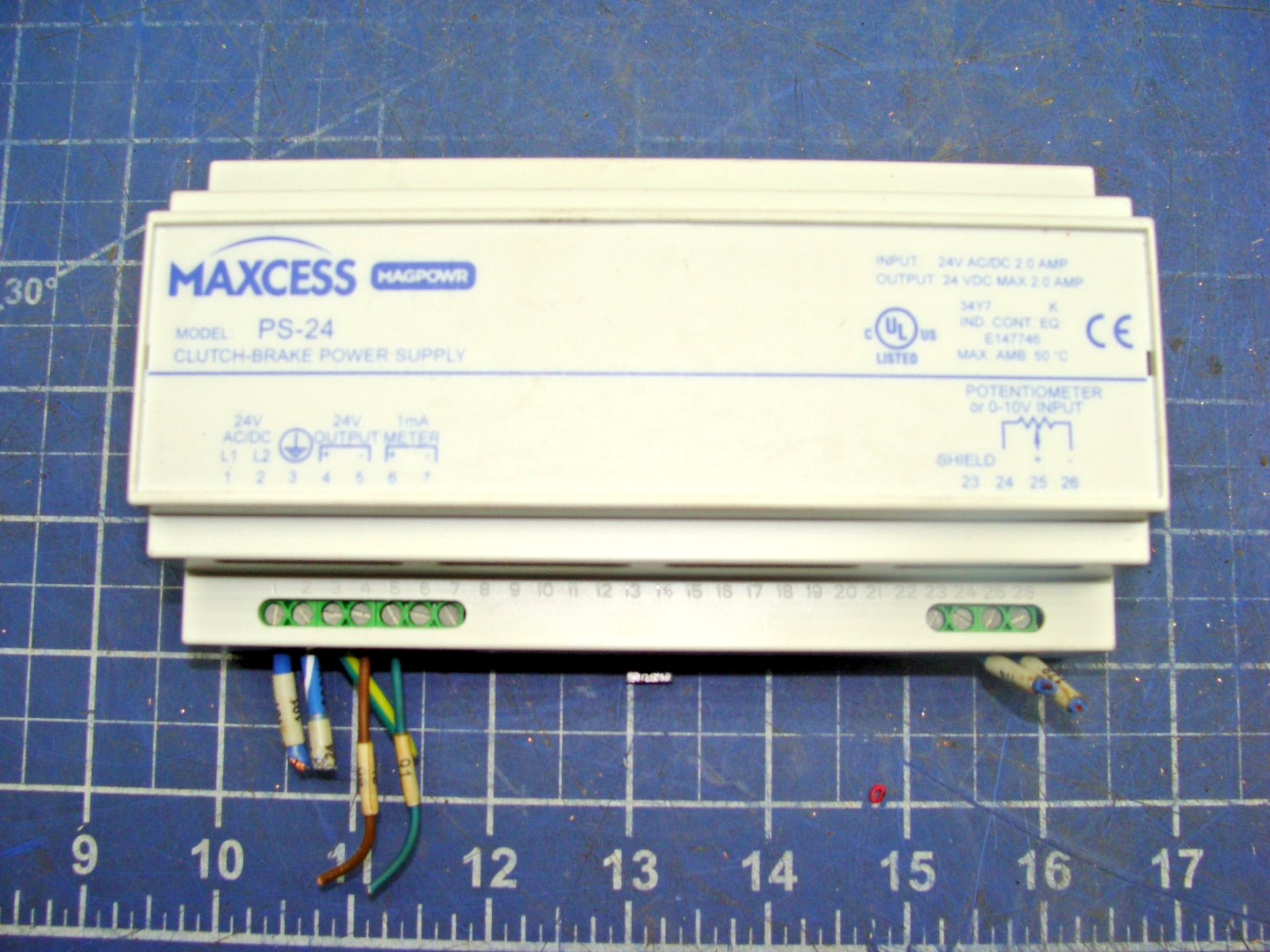 MAXCESS MAGPOWR PS-24 CLUTCH BRAKE POWER SUPPLYIN: 24AC/DC 2A OUT: 24VDC 2A