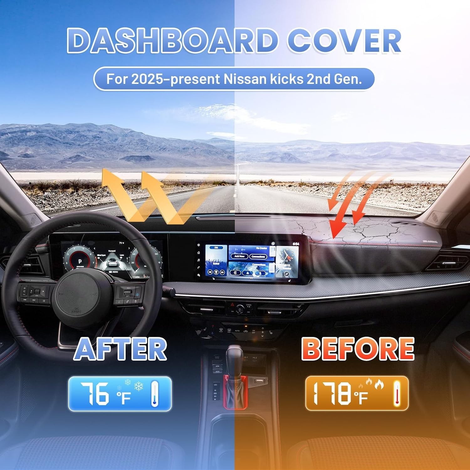 Dash Cover for 2025 2026 Nissan Kicks Dashboard Cover Mat for Kicks Suede Dash..