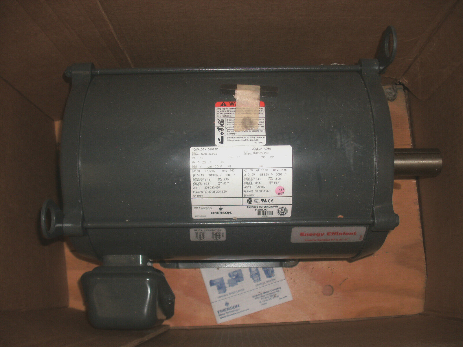 EMERSON/US MOTORS D10E2D ELECTRIC MOTOR 10 HP 1760/1445 RPM 3 PH 230/460