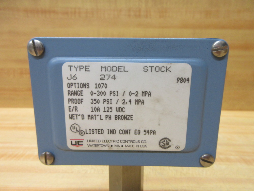 United Electric Controls Co J6-274-1070 UE Pressure Switch J6-274