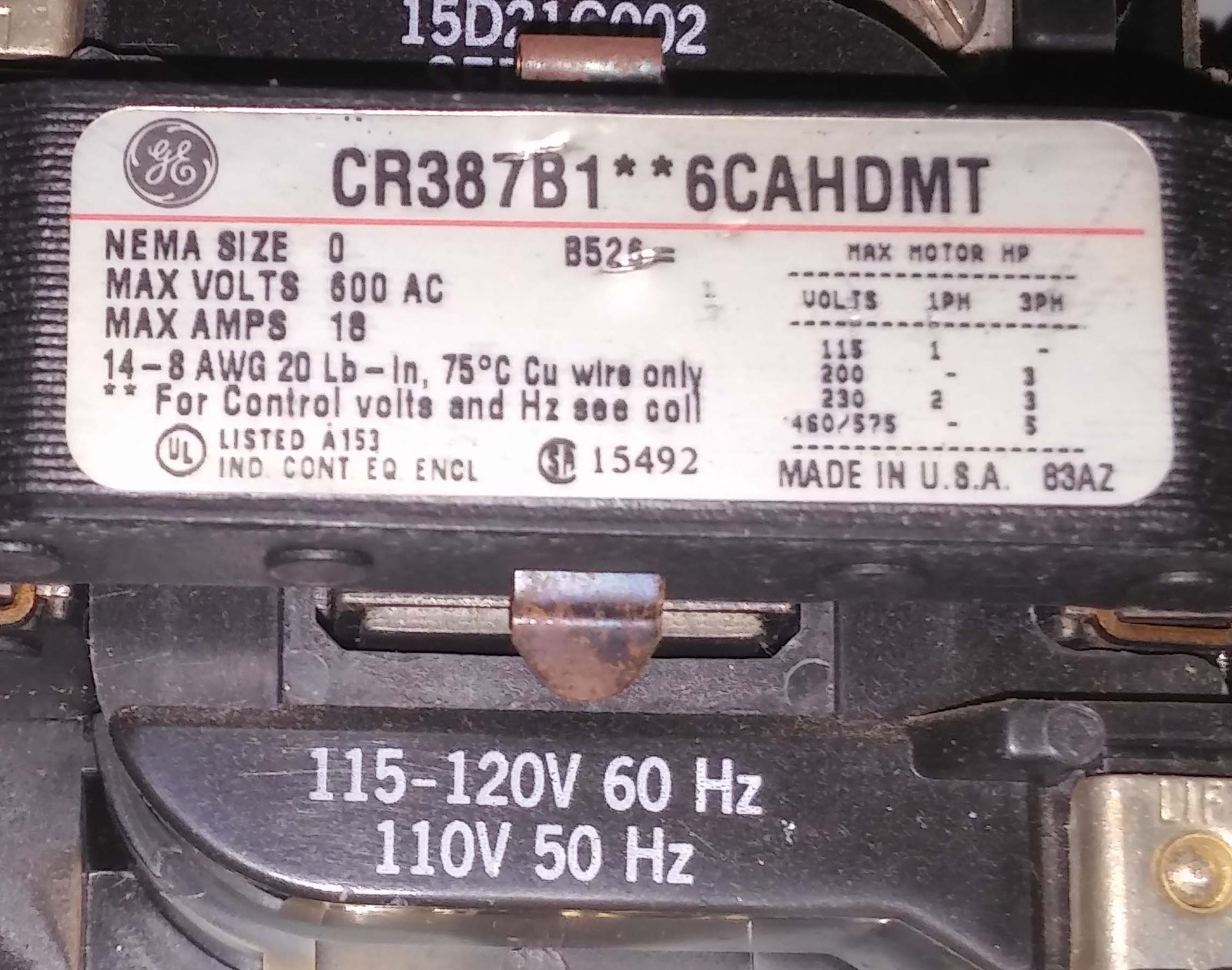 1 USED GE CR387B1**6CAHDMT 300-LINE CONTROL COMBINATION MOTOR 15A **MAKE OFFER*