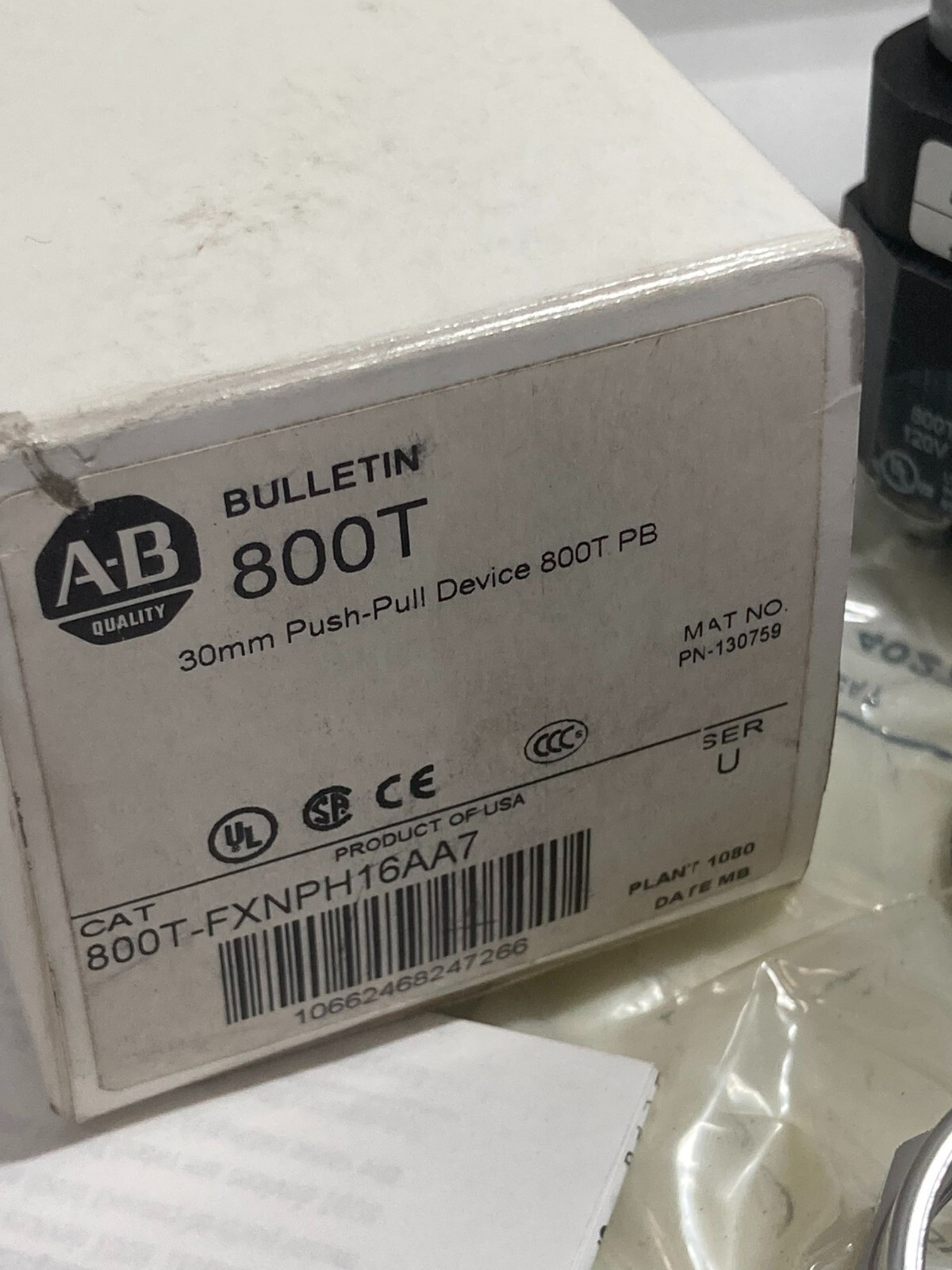 ALLEN BRADLEY 800T-FXNPH16AA7 PUSH PULL AMBER ILL LED 120V 1NCLB/1NC S U NIB