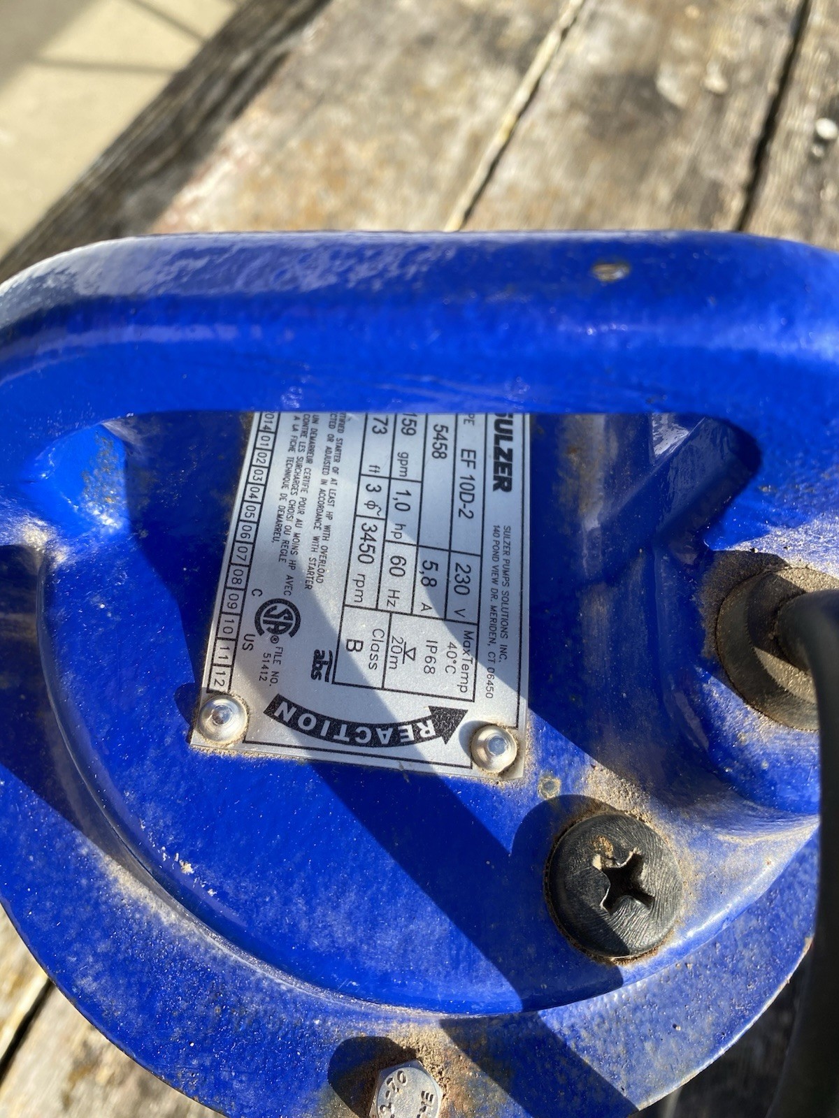 SULZER SUBMERSIBLE SUMP PUMP EF 10D-2 230V 3-Phase
