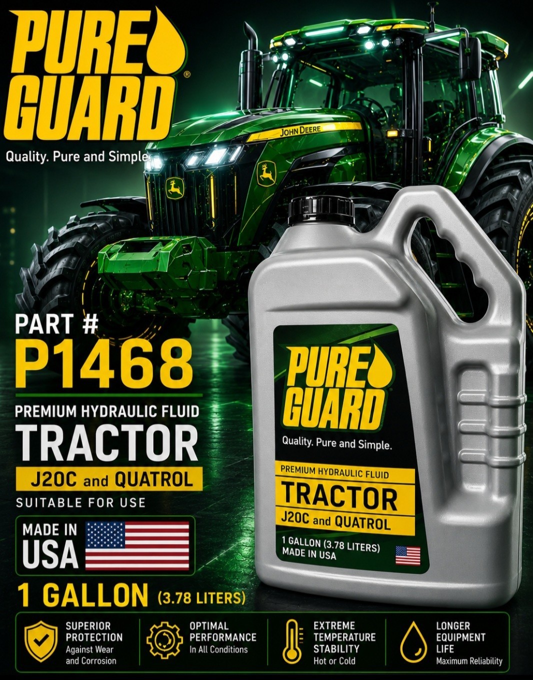 PUREGUARD PREMIUM HYDRAULIC FLUID (TRACTOR) (J20C & QUARTROL) 1 GALLON