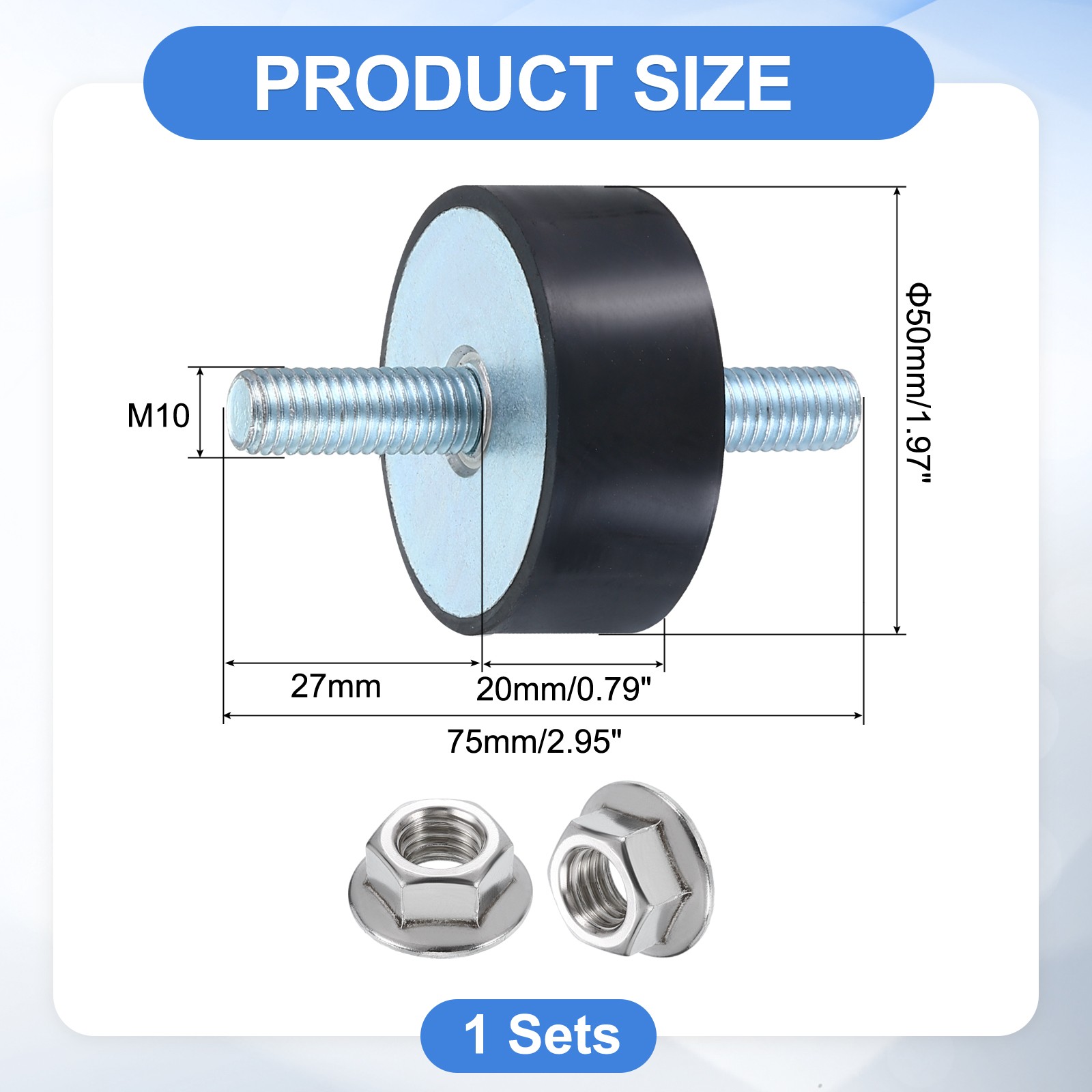 M10 x 27mm Rubber Mounts 20 x 50mm Rubber Vibration Isolator with Nuts