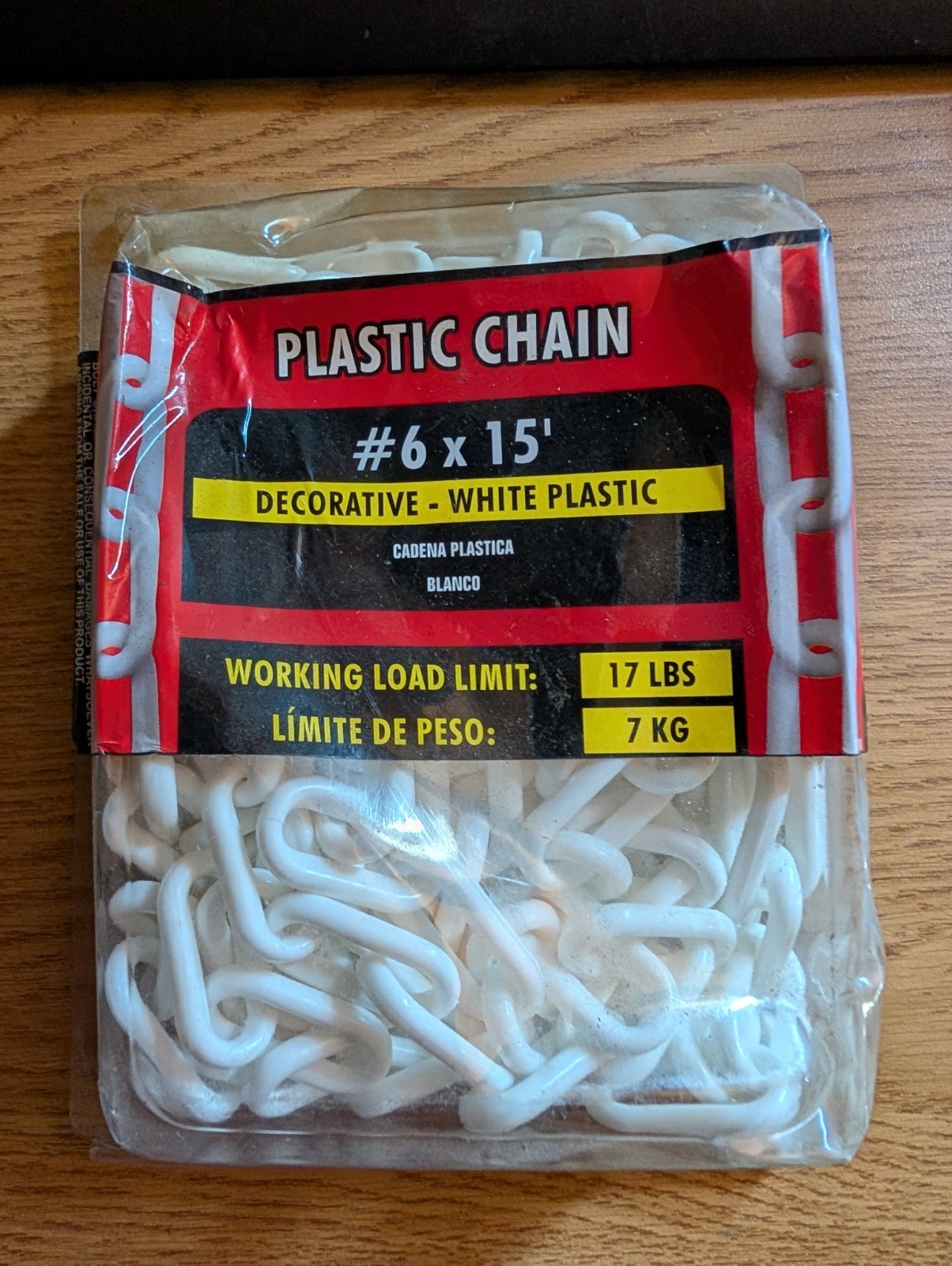 6 x 15′ Plastic Chain, WHITE Ironman
