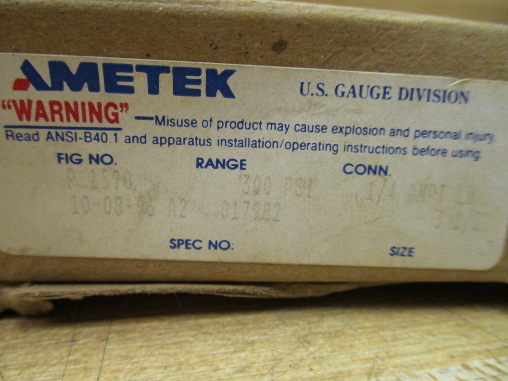 Ametek P-1590 Water Pressure Gauge P1590