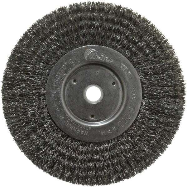 Weiler 93616 Wheel Brush: 6″ Wheel Dia, Crimped 5/8″ Hole, Steel, 6,000 RPM