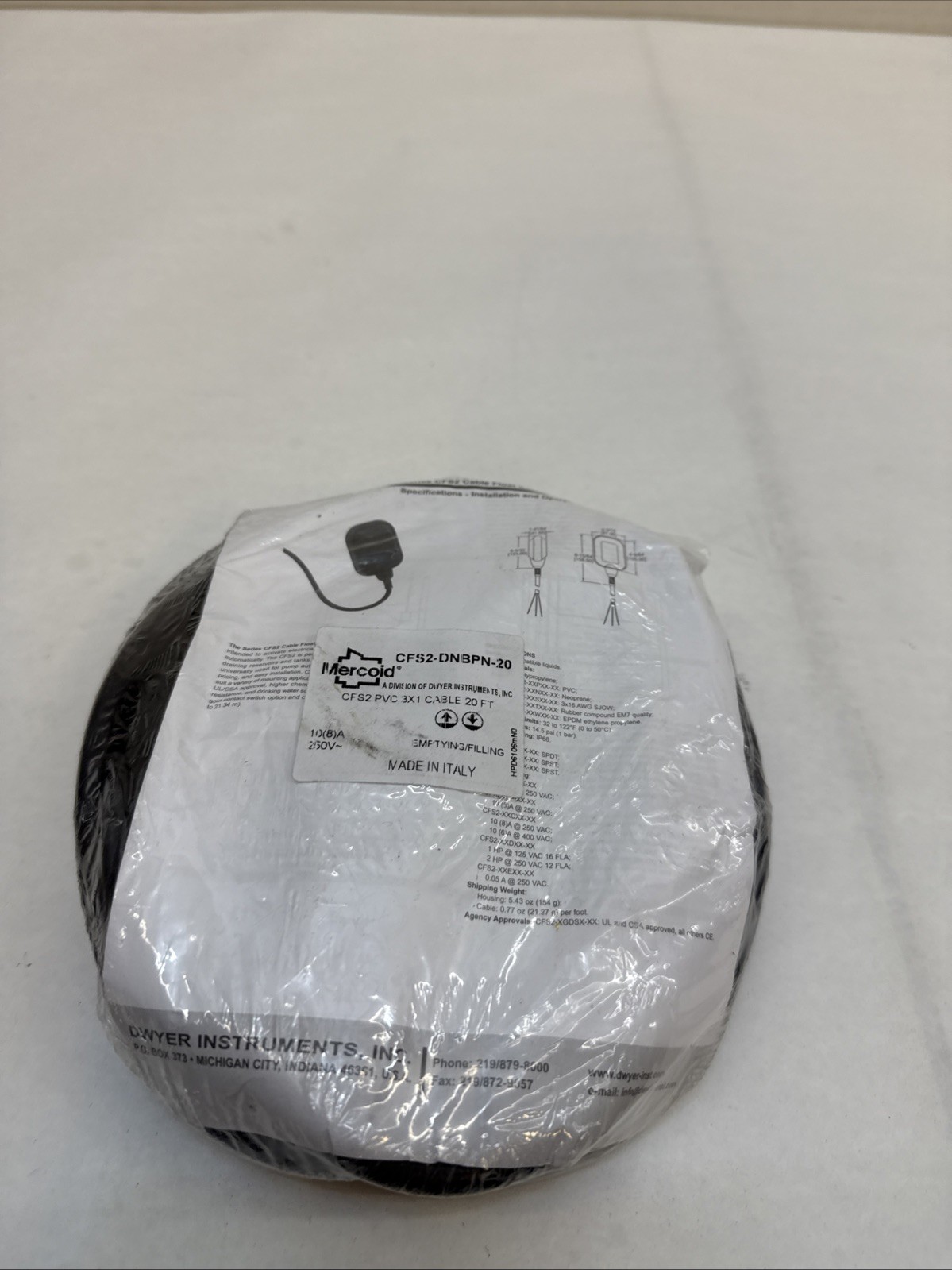 MERCOID FLOAT SWITCH CABLE CFS2-DNBPN-20 20 FT. (112-1) 250V