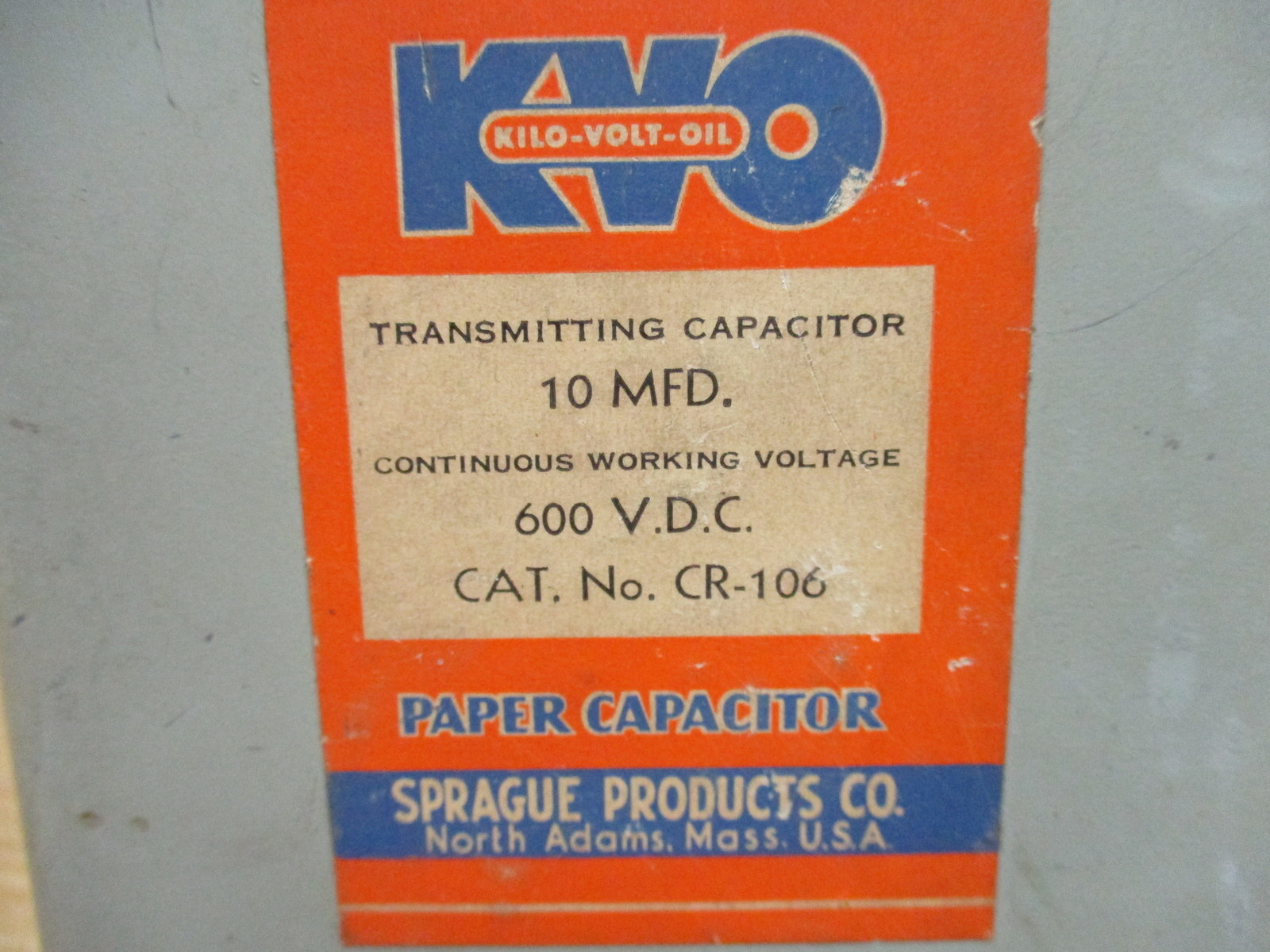 Sprague CR-106 Vintage KVO Transmitting Capacitor 10MFD