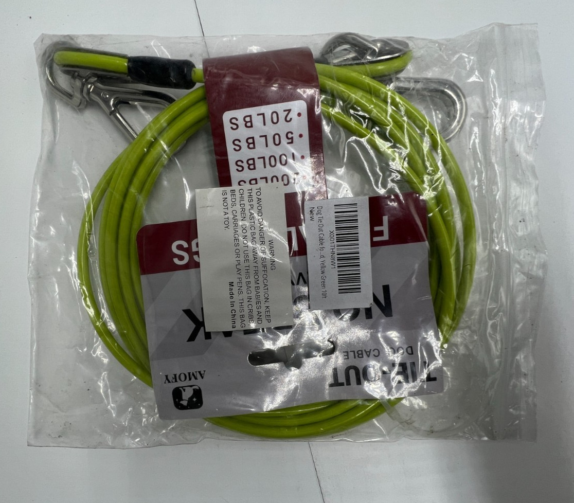 (QTY 5) Dog Tie Out Cable Yellow Green 10ft Dog Runner Leash For Small to Medium