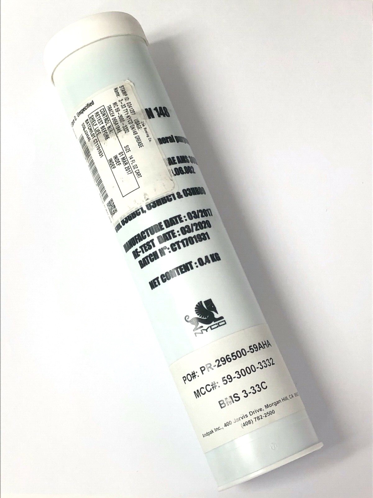 NYCO GN 148 GENERAL PURPOSE AIRCRAFT SYNTHETIC GREASE 0.4 KG CARTRIDGE
