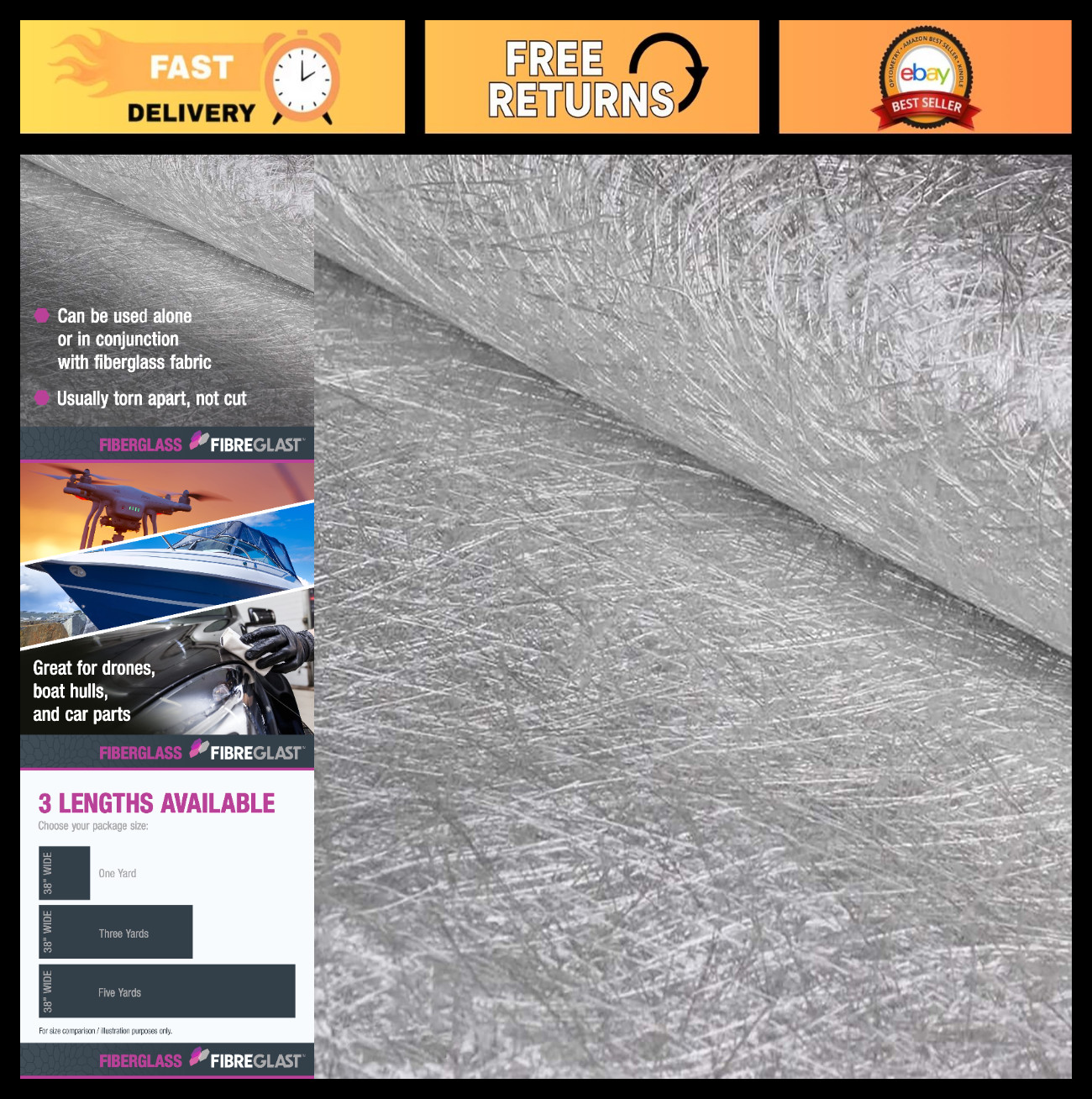 Lightweight Fiberglass Chopped Strand Mat 1.5 Oz – 5 Yard Roll for Repair & Rein