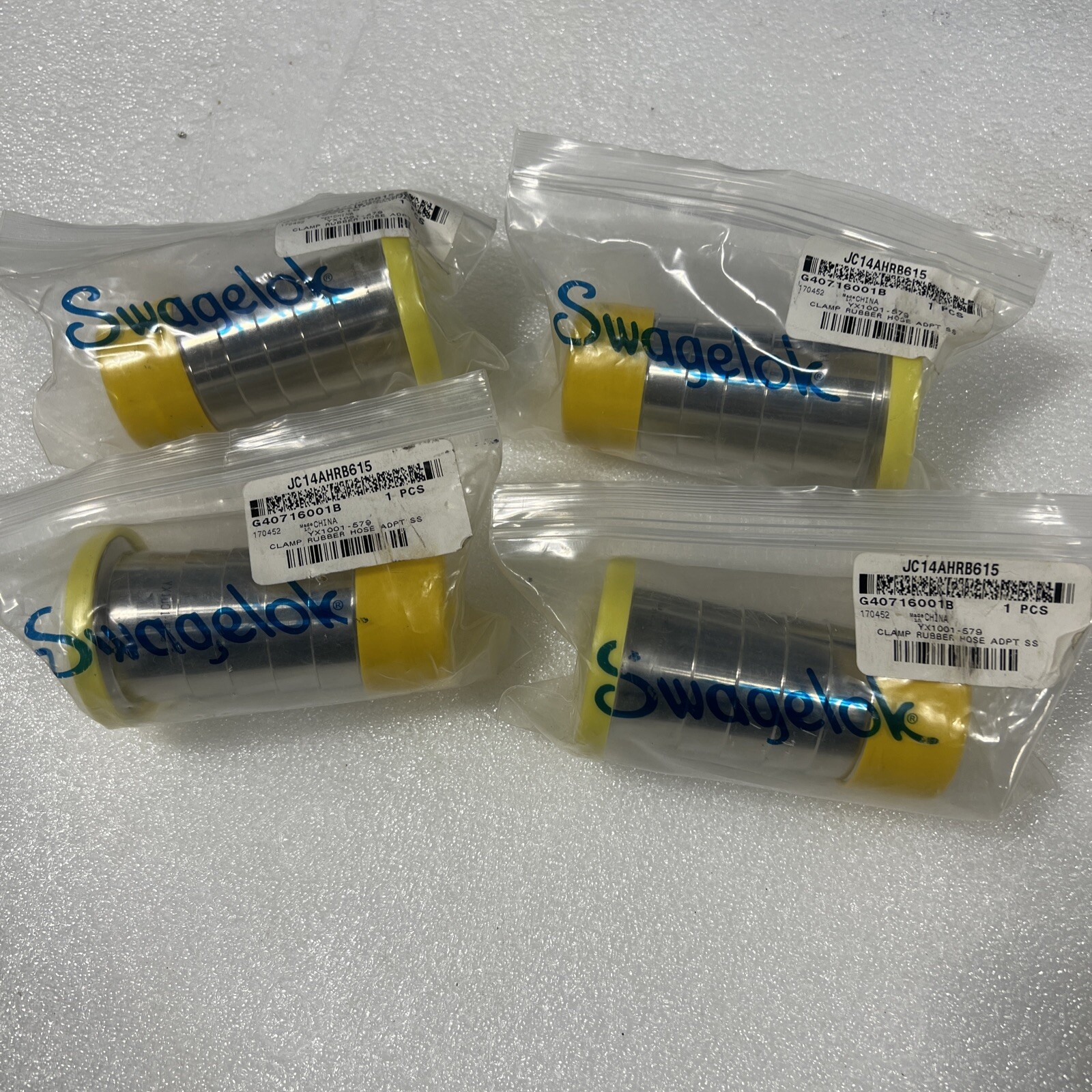 SWAGELOK JC14AHRB615 CLAMP RUBBER HOSE ADPT SS * NEW LOT OF 4 *