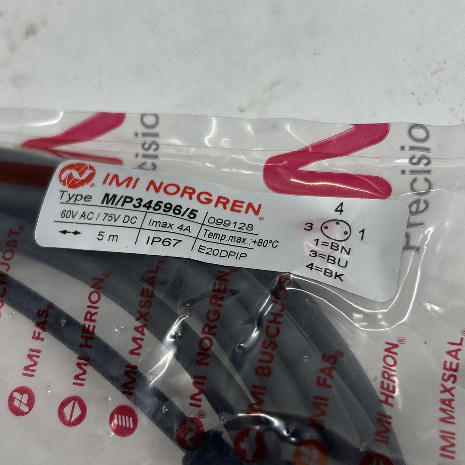 Imi Norgren M/p34596/5 Cable Assembly 71903986. E20dpip 60vac/75vdc Ip67