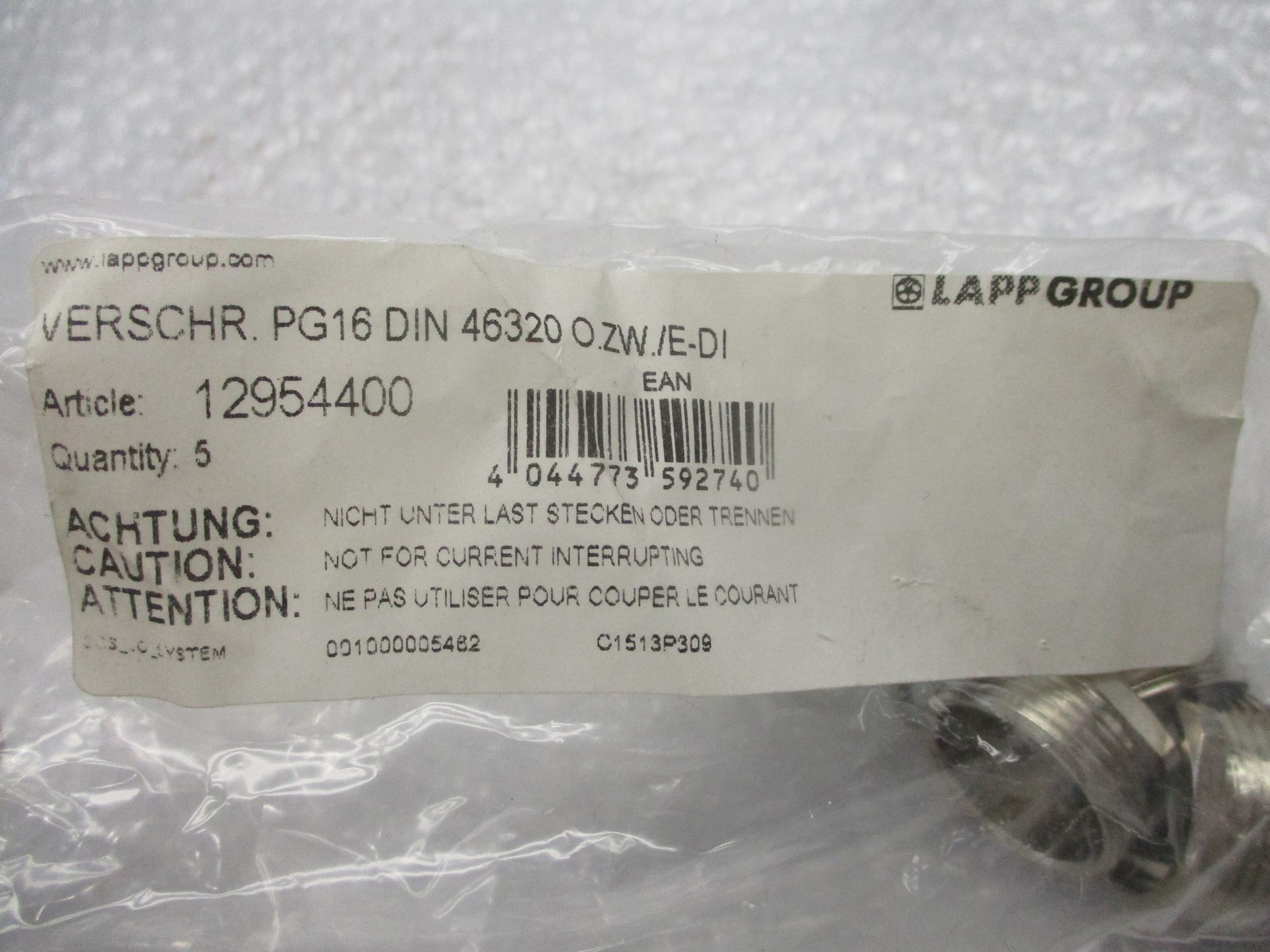 LAPP GROUP 12954400 CABLE GLAND PKG OF 5 NSMP
