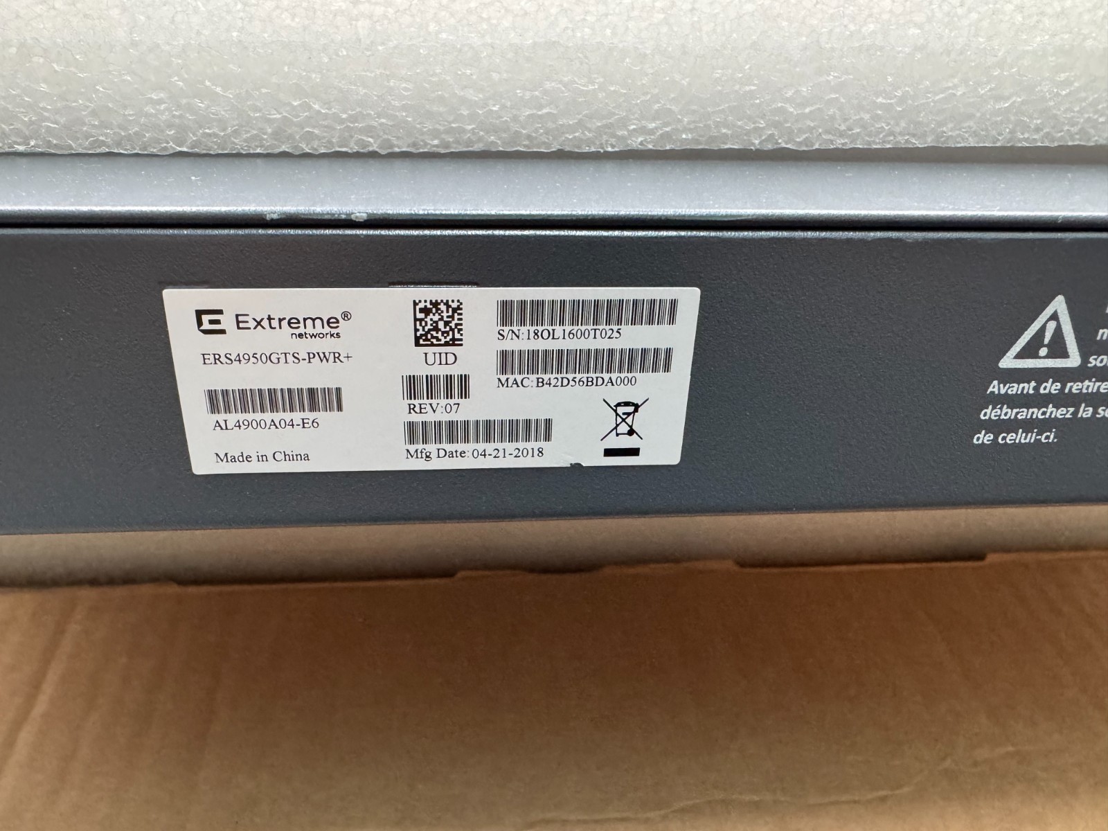 Extreme Networks ERS4950GTS-PWR+ Routing Switch REV:07 USB No PSU VAT DHL