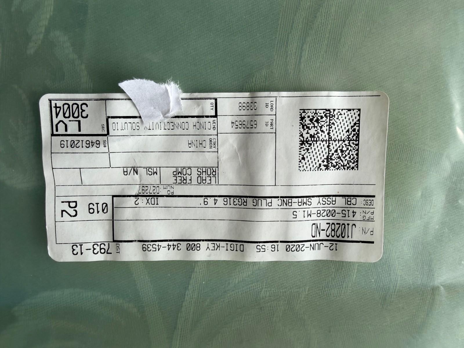 Johnson 415-0028-M1.5 Cable Assembly STR SMA-BNC RG316