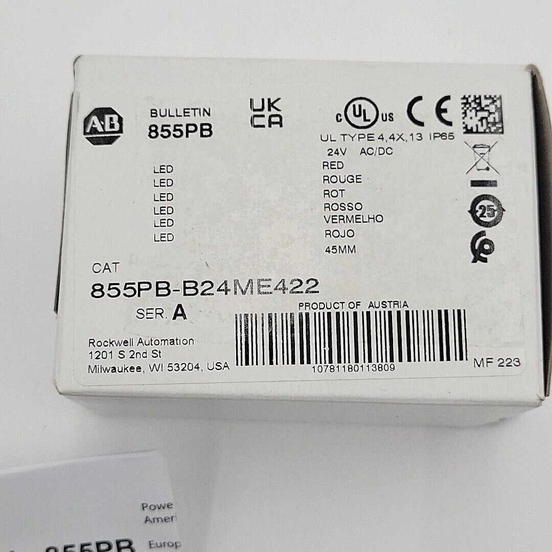 NEW Allen Bradley 855PB-B24ME422 24V AC/DC Panel Mounted LED Red Pilot Light