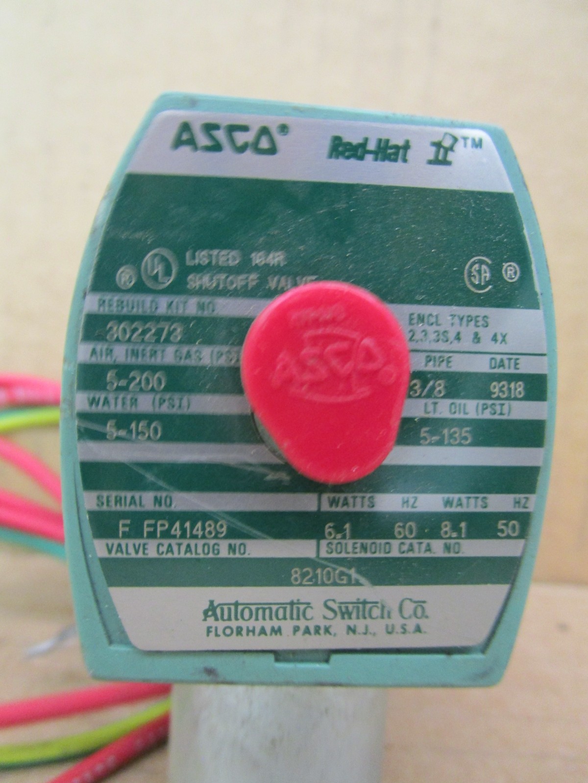 New Open Box ASCO Red-Hat II 8210G1 3/8 302273 120/60 110/50 52000WVS