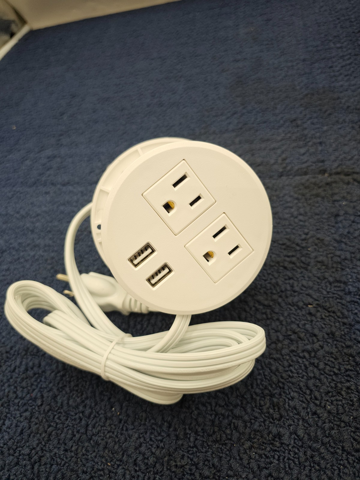 Power Grommet W/ 2-USB 2 Outlets Adapter Hub 3 1/8” Inch Hole White