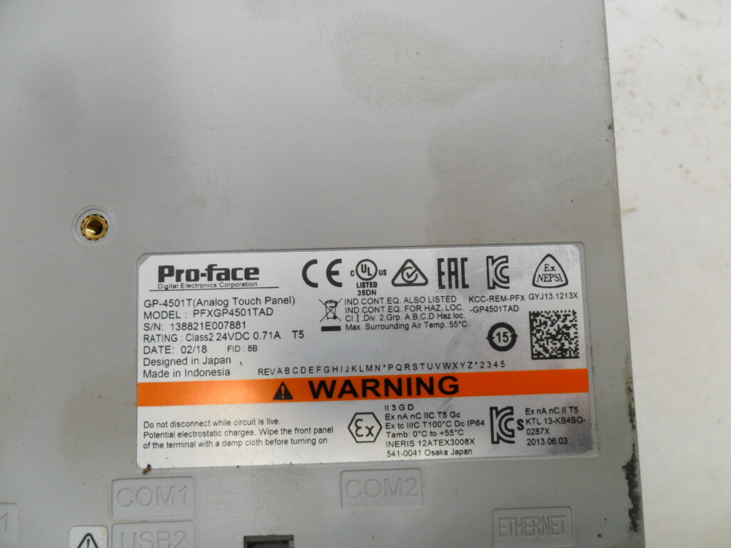 PROFACE GP-4501T TOUCH PANEL 10.5″ 24VDC 0.71A PFXGP4501TAD