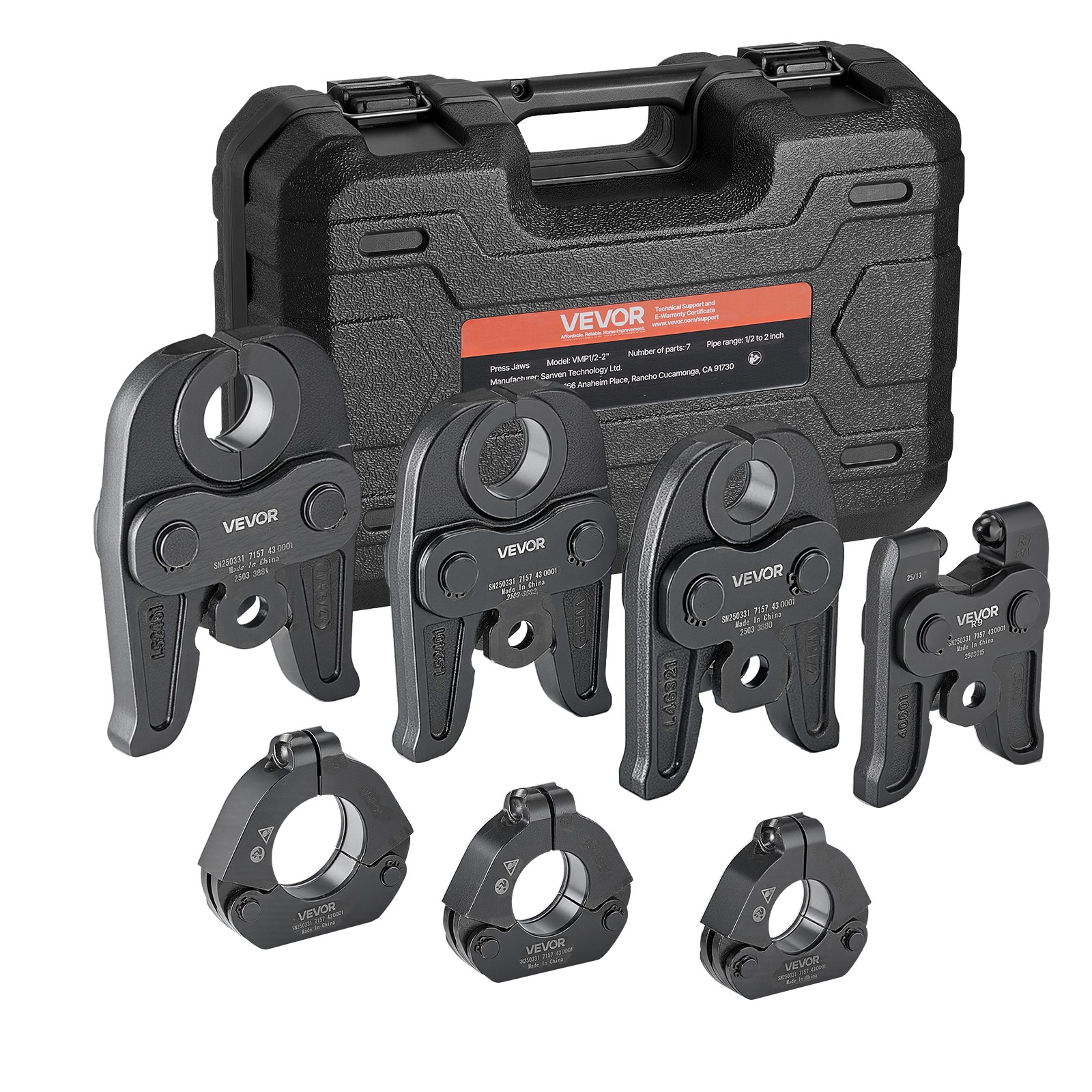 VEVOR 7PCS MegaPress Pressing Kit 1/2″ to 2″ for Standard Press Tools with Case
