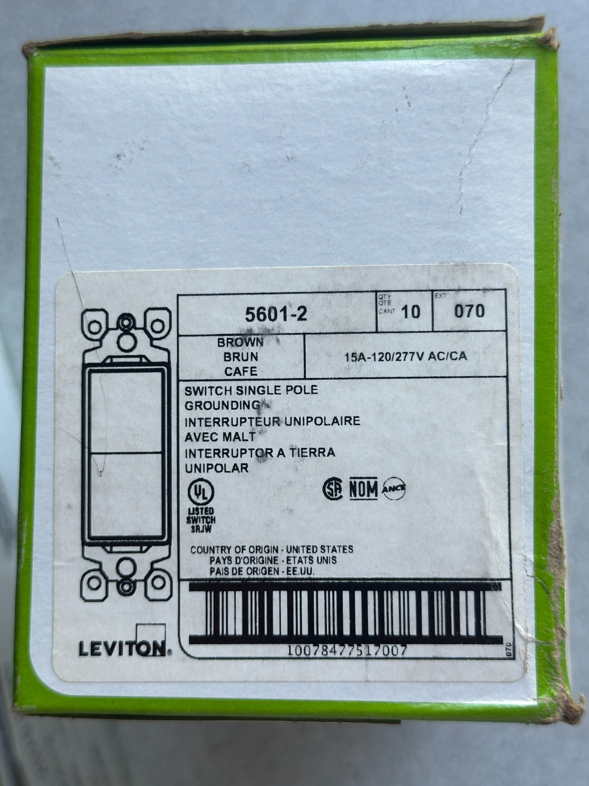 10 NEW Leviton 5601-2 Brown Decora Rocker Light Switch 1P 15A 120/277V CASE LOT