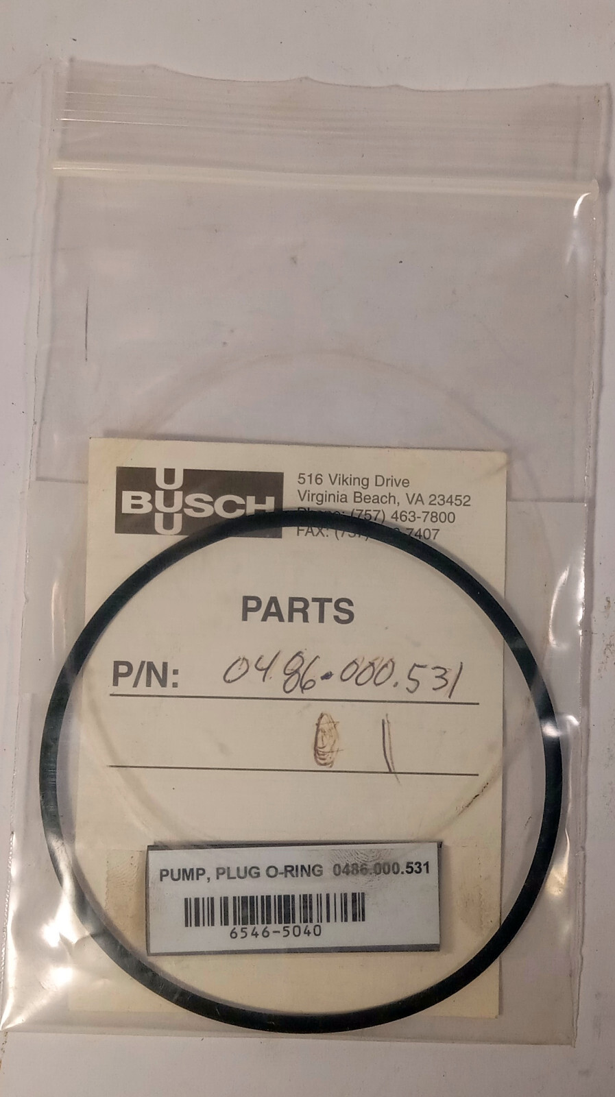 1 NEW BUSCH 0486.000.531 PUMP PLUG O-RING NNB ***MAKE OFFER***