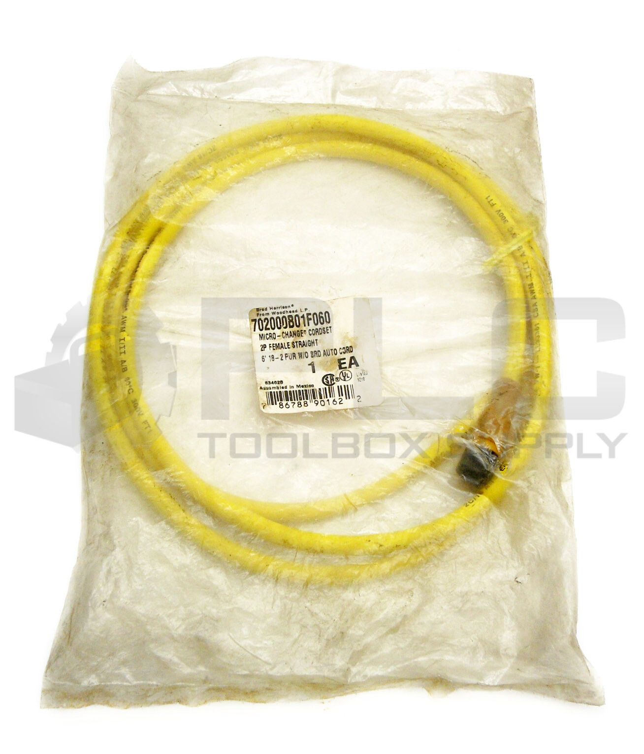 NEW BRAD HARRISON WOODHEAD 702000B01F060 CORDSET 2P FEMALE STRAIGHT, 6′ 18-2 PUR