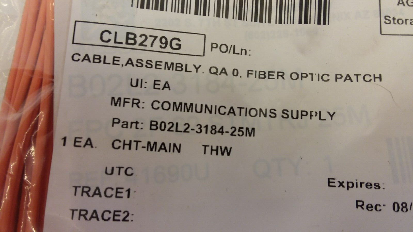 WESCO B02L2/3184-25M FIBER OPTIC PATCH CORD 25M NIB