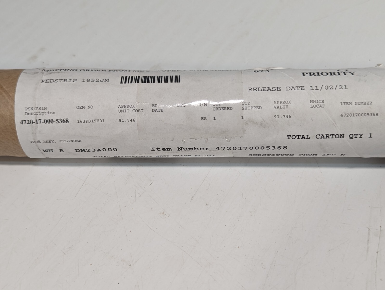 4720-17-000-5368 163K019H01 Cylinder Tube Assembly