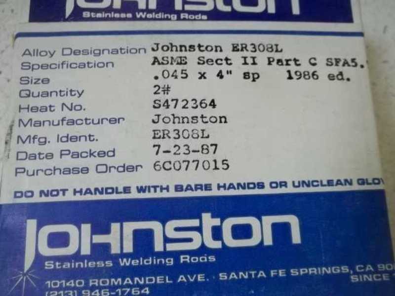 JOHNSTON ER308L STAINLESS STEEL WELDING NSMP