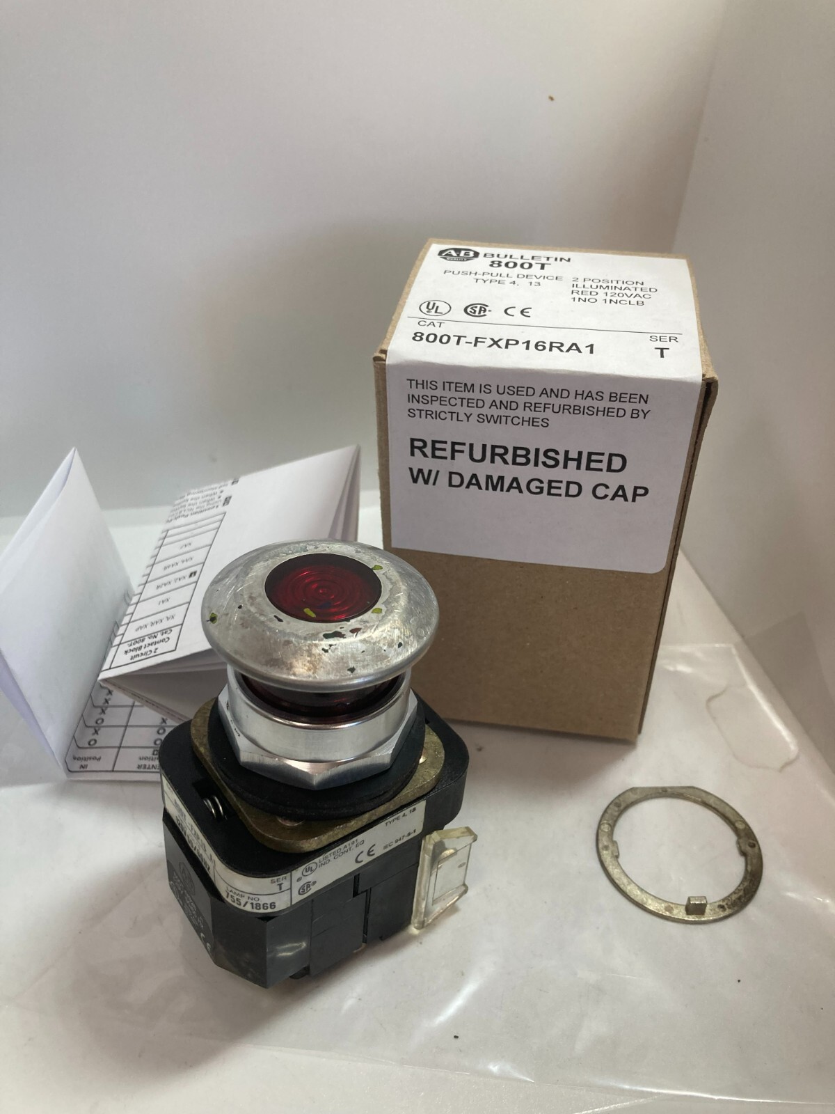 ALLEN BRADLEY 800T-FXP16RA1 PUSH PULL 2 POS ILL RED 120VAC 1NO/1NCLB SERIES T