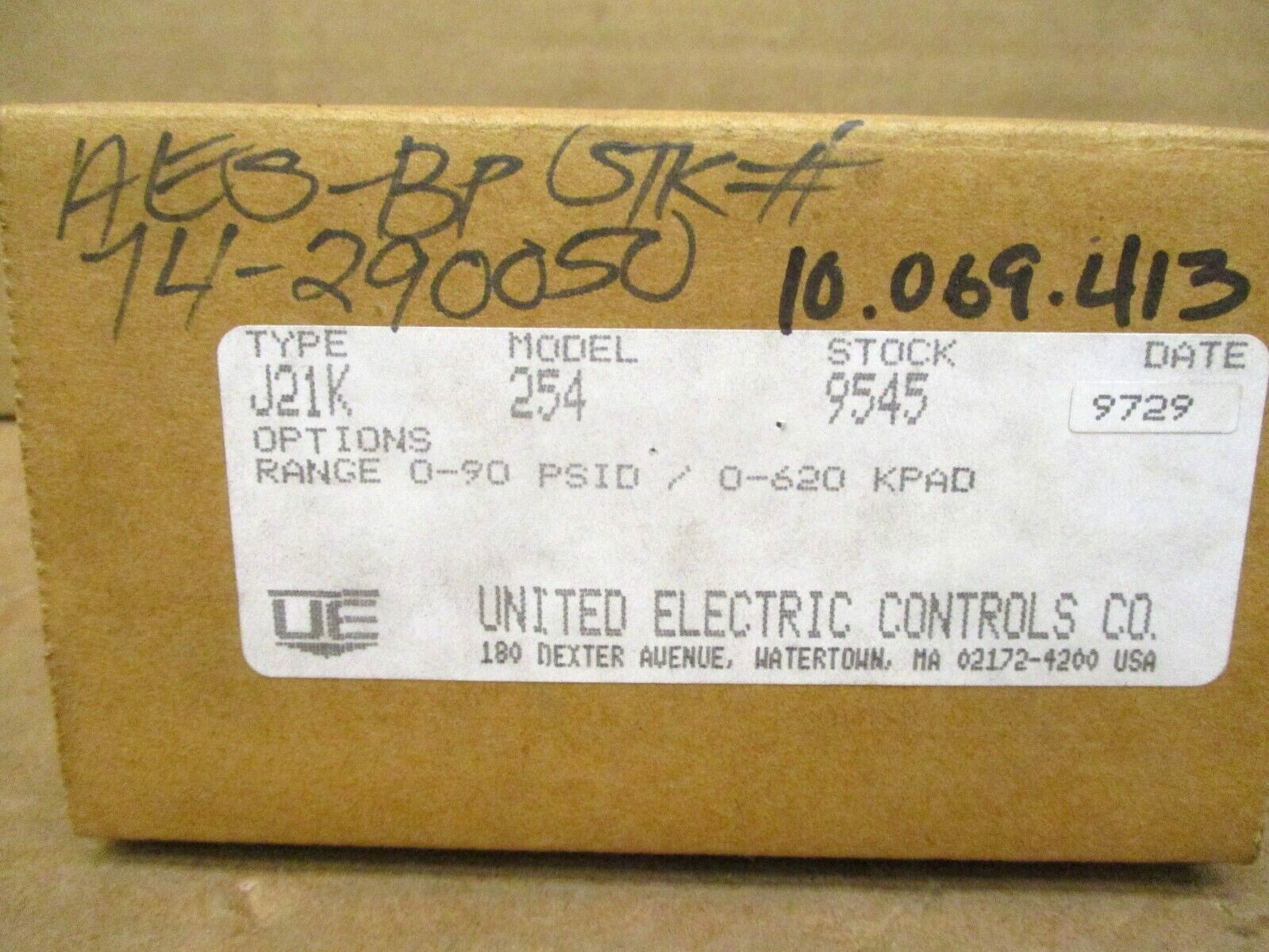 United Electric Controls J21K Model 254 Differential Pressure Control 49654HI