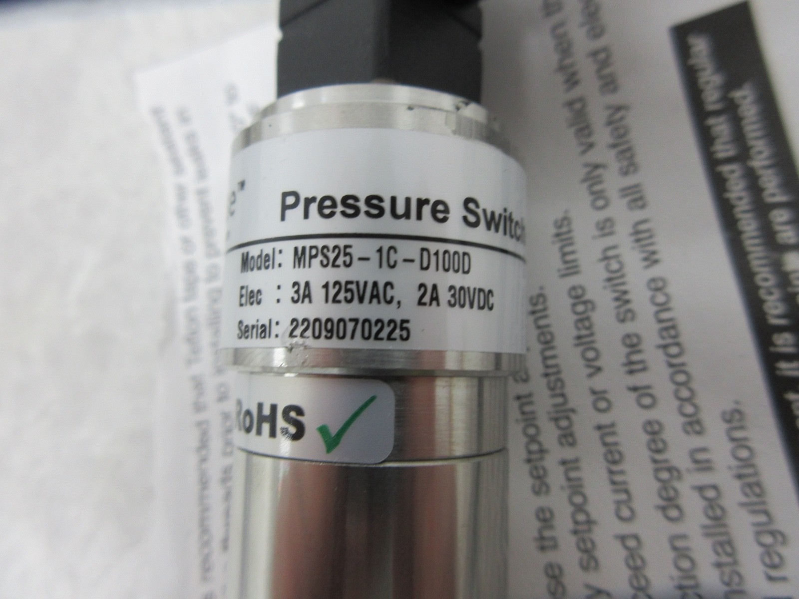 PROSENSE MPS25-1C-D100D PROSENSE MECHANICAL PRESSURE SWITCH, IA0442