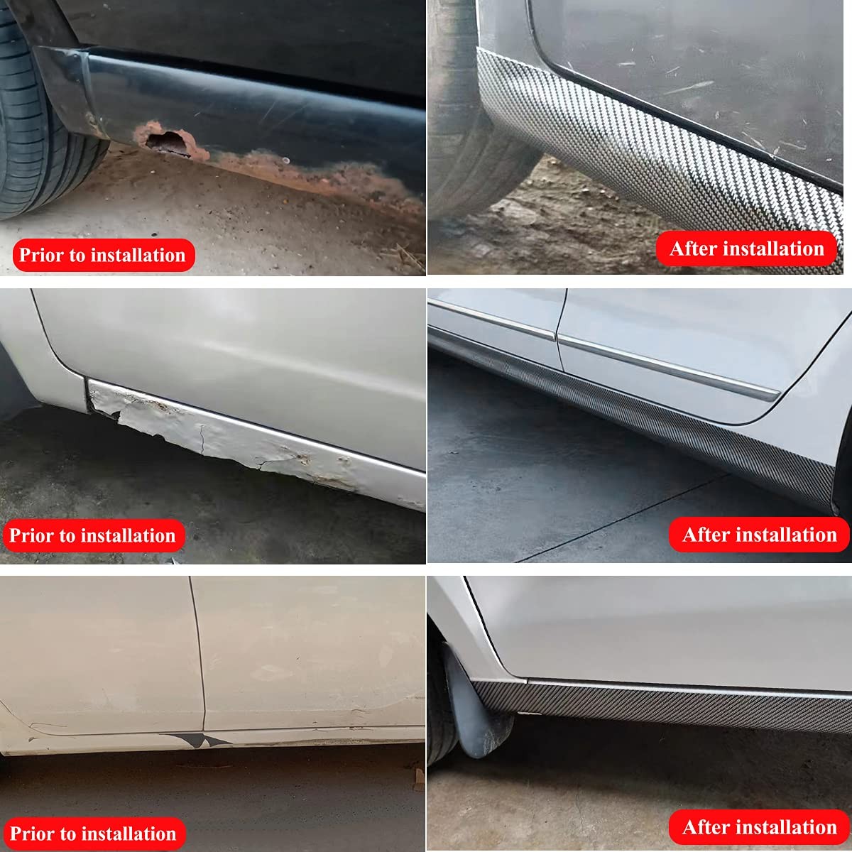 Universal Carbon Fiber Pattern Side Skirts Anti-Scratch Rubber Edge Guards Prote
