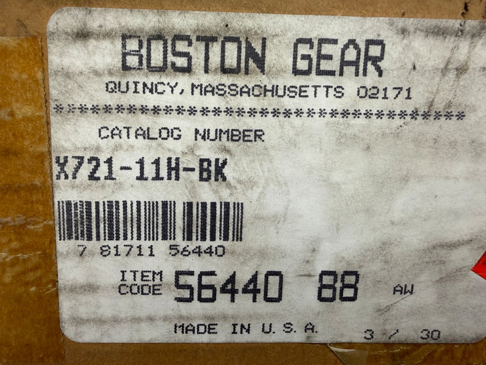 NEW OLD STOCK! BOSTON GEAR X721-11H-BK HORIZANTAL BASE 56440