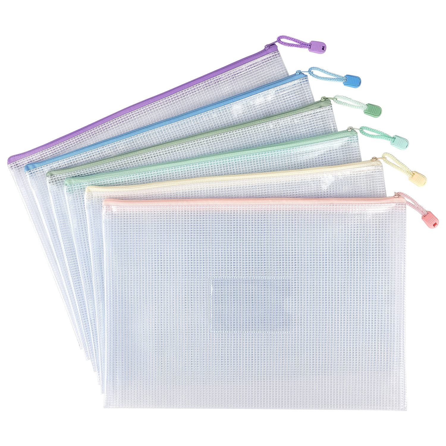 Tamaki 6 Pack Mesh Zipper Pouch 13.5 X 9.5 Inches, 6 With Label Pocket