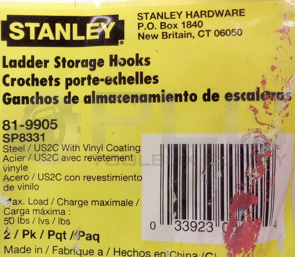 LOT OF 2 NEW STANLEY 81-9905 LADDER STORAGE HOOKS SP8331 (TOTAL QTY 4 HOOKS)