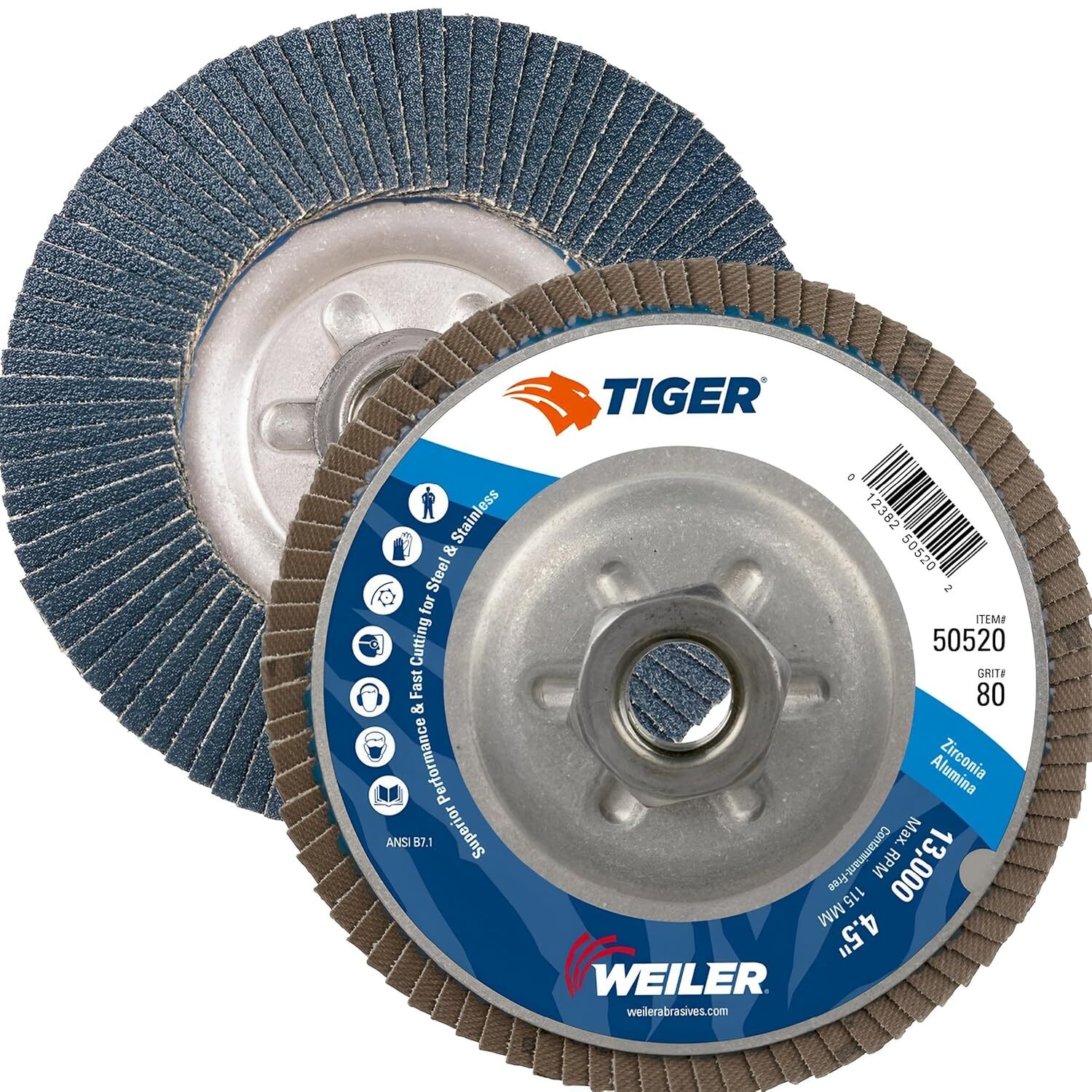 Weiler 50520 Flap Disc Type 29 4-1/2″ Zirconia Alumina 80 Grit Threaded Hole