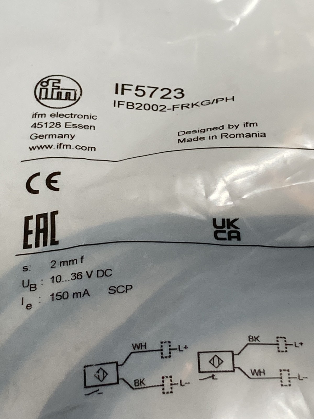 IFM IFB2002-FRKG/PH (IF5723) INDUCTIVE SENSOR 2MM SEN 10-30VDC 150MA NIB