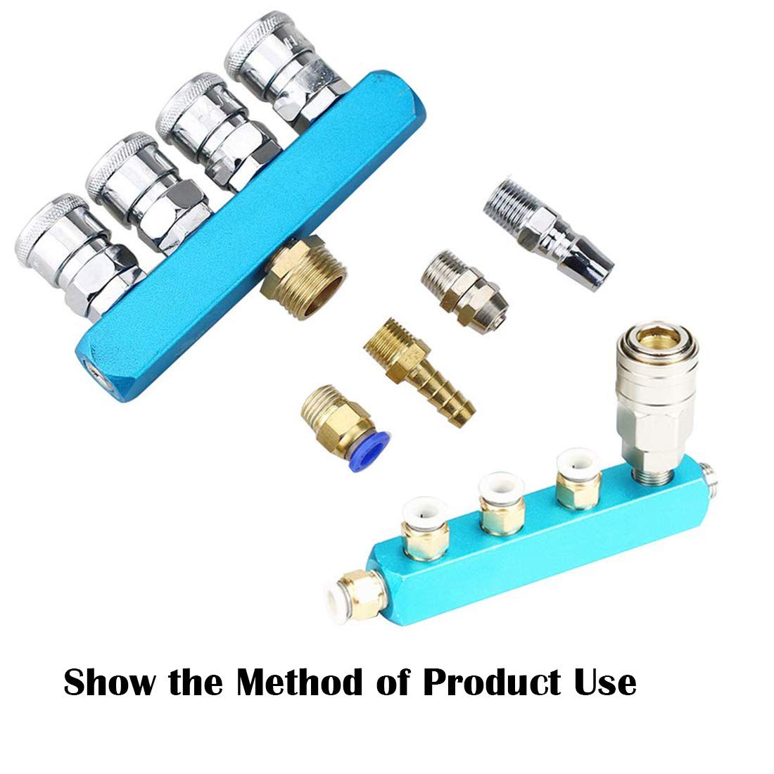 1/4 Inch 6 Way 9 Port Aluminum Air Hose Inline Manifold Block Splitter Fit