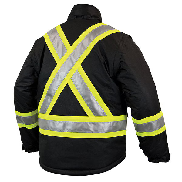 Men’s Hi-Vis 5-in-1 Safety Jacket, 300D Poly Oxford with PU Coating, Black, 3XL