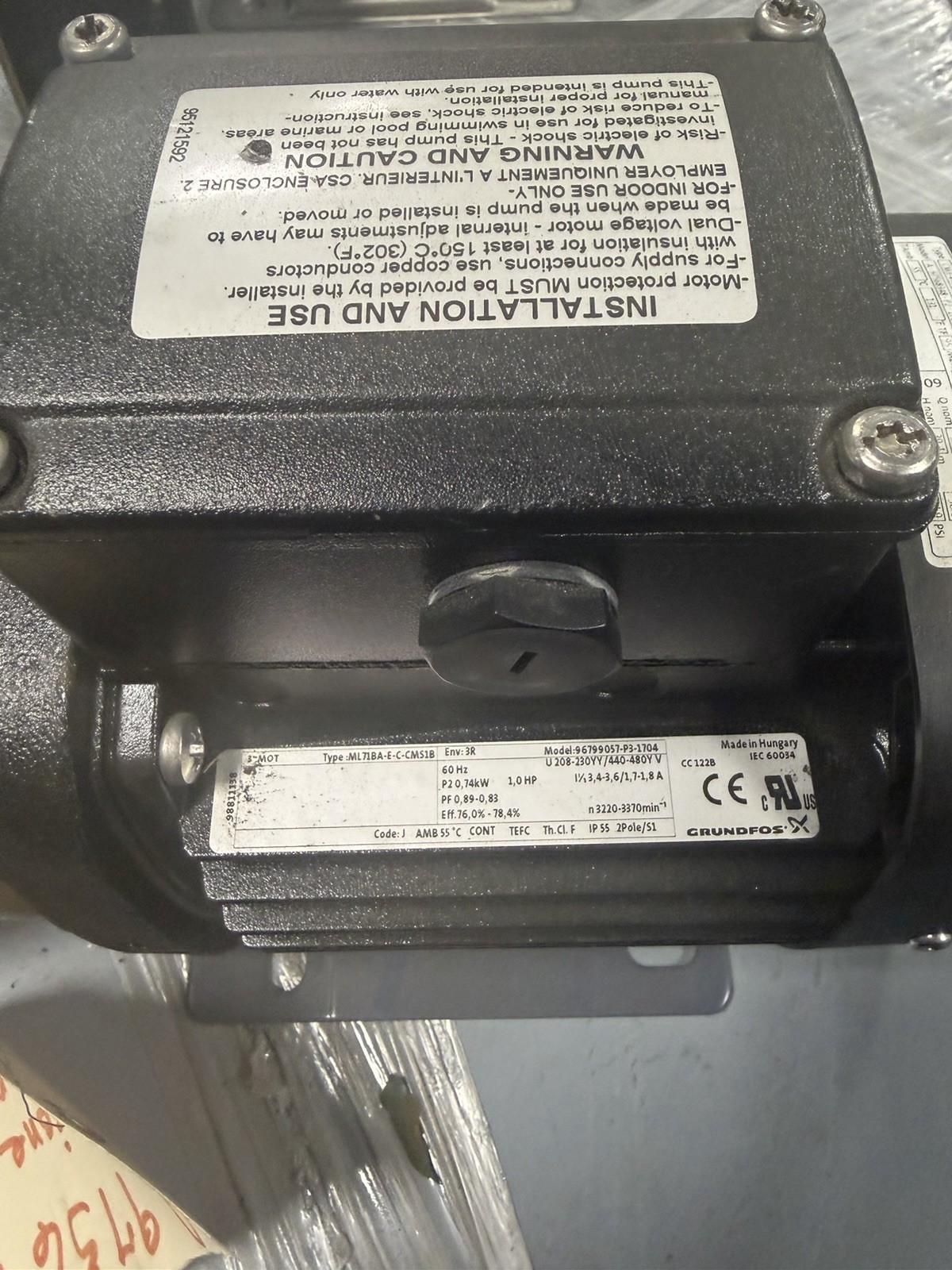 NEW NO BOX GUNDFOS ML71BA-E-C-CMS1B 440-480V 1.7-1.8A MOTOR DRIVEN PUMP